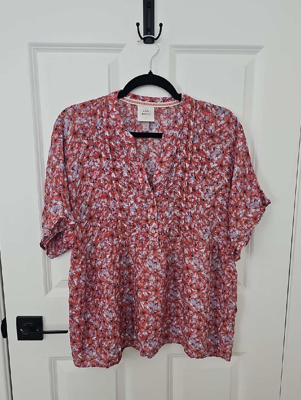 Knox Rose Liberty Floral Babydoll Boho Blouse Top Pink Multi M